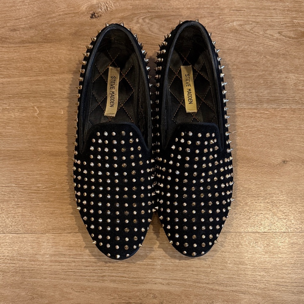 Steve Madden Black Loafers with Gold Spikes